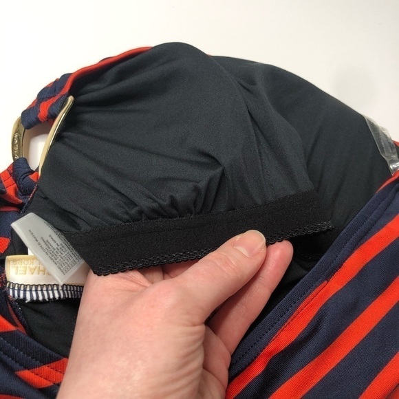 NEW Michael Micheal Kors Maillot Red Navy Striped One Shoulder Nautical Swimsuit - Picture 10 of 15